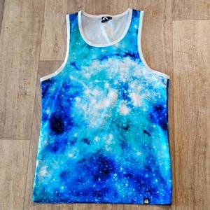 Mens Tshirt Galaxy universal Astro Print Tank top AM sz S blue white